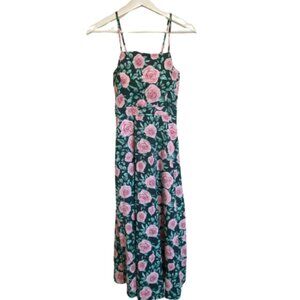 Pink Rose Floral Patterned Women's Floor Length Summer Dress Size Medium